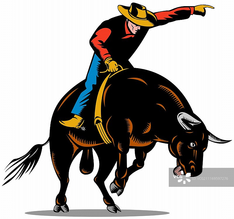 牛仔竞技表演：牛仔骑在公牛背上图片素材