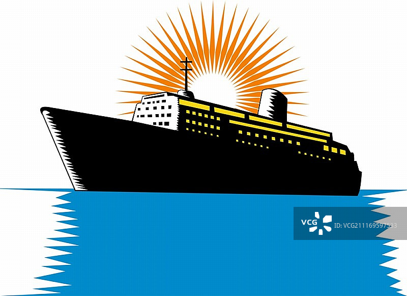 复古风格客货轮插画图片素材