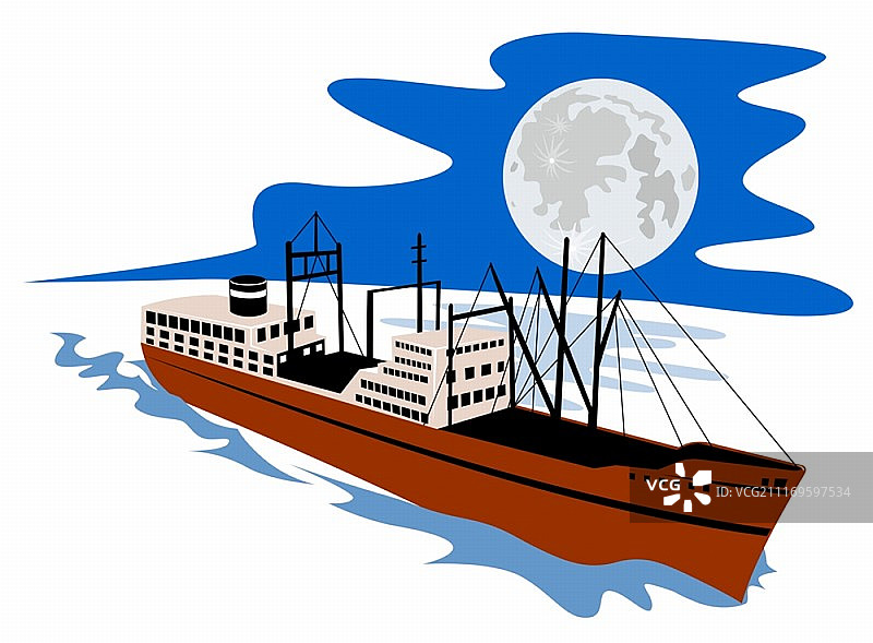 复古风格的客货轮插画图片素材