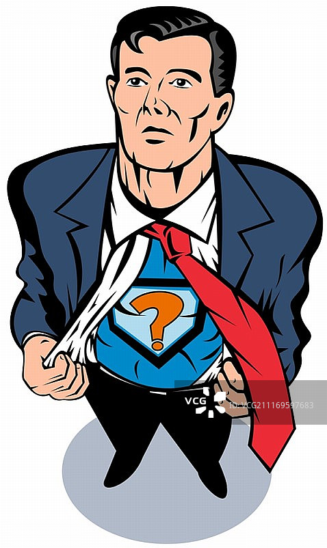 超级英雄脱下西装露出英雄服装插画，复古风格。图片素材