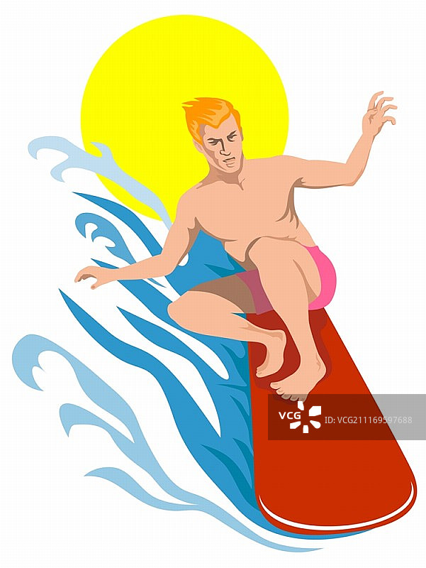 复古风格的冲浪者插画图片素材