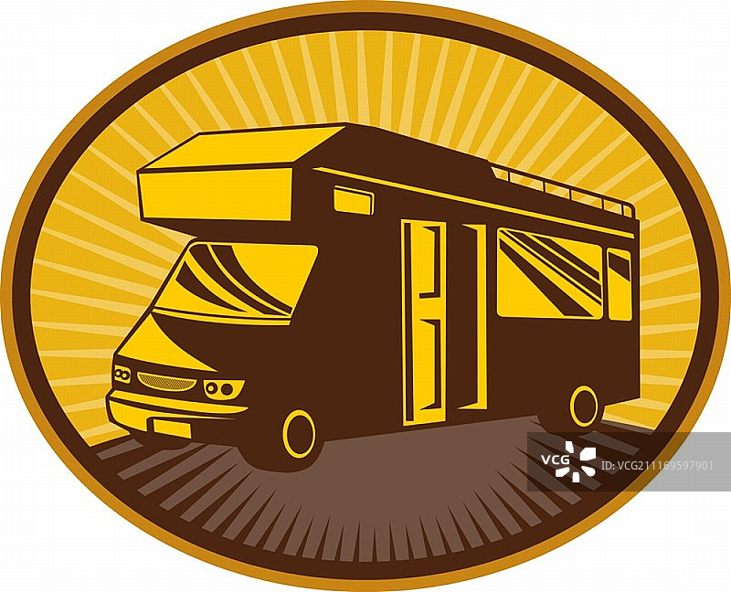 复古风露营车阳光背景插画图片素材