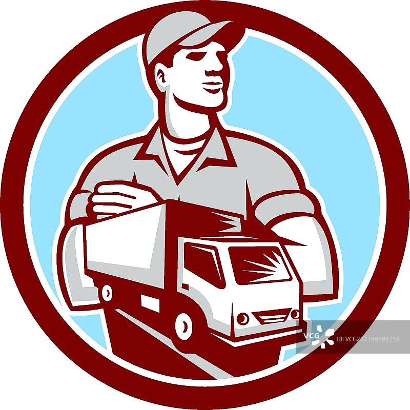 复古风格的搬运工和货车插画图片素材