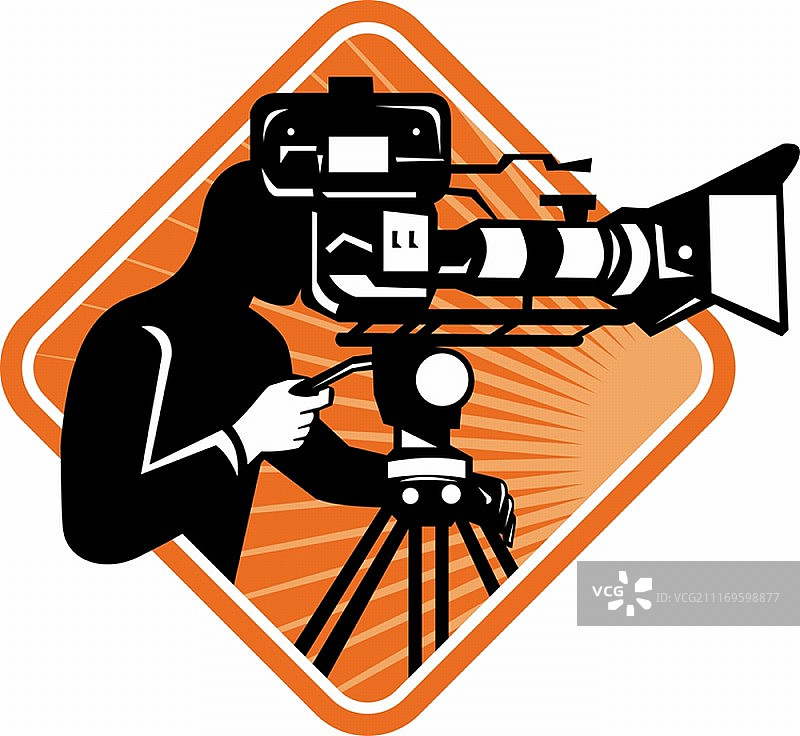 电影摄制组摄像师用电影摄影机拍摄的矢量插画图片素材