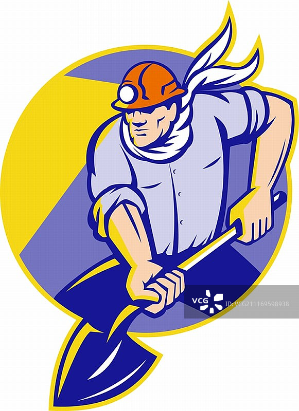 复古煤矿工人铁锹挖掘插画图片素材