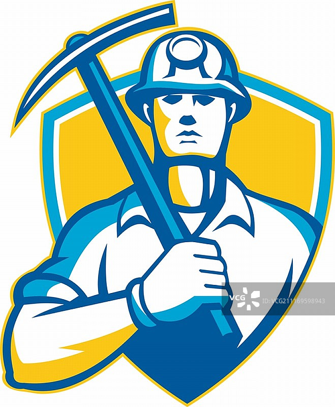 复古风格的煤矿工人盾牌插画图片素材