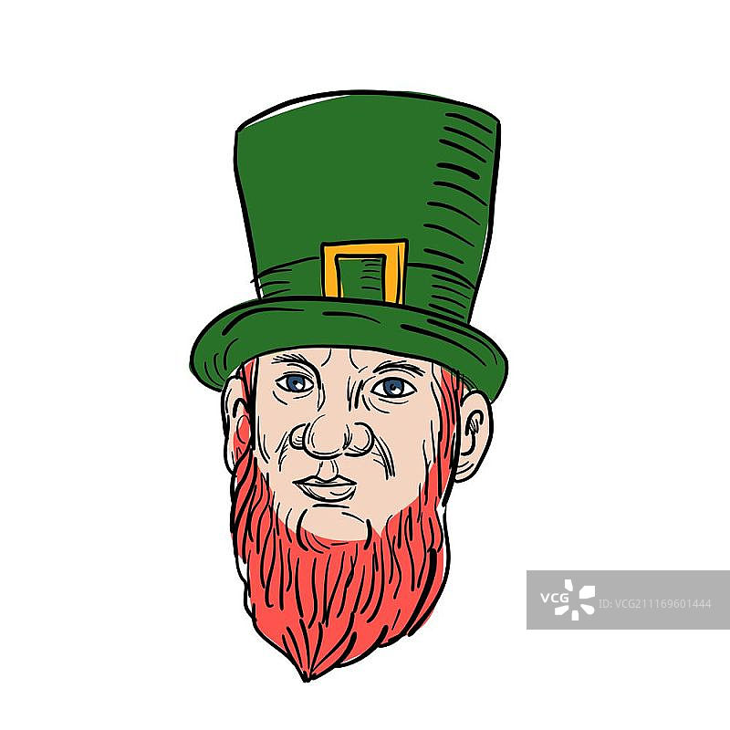 爱尔兰民间传说中戴着高帽的矮精灵插画图片素材