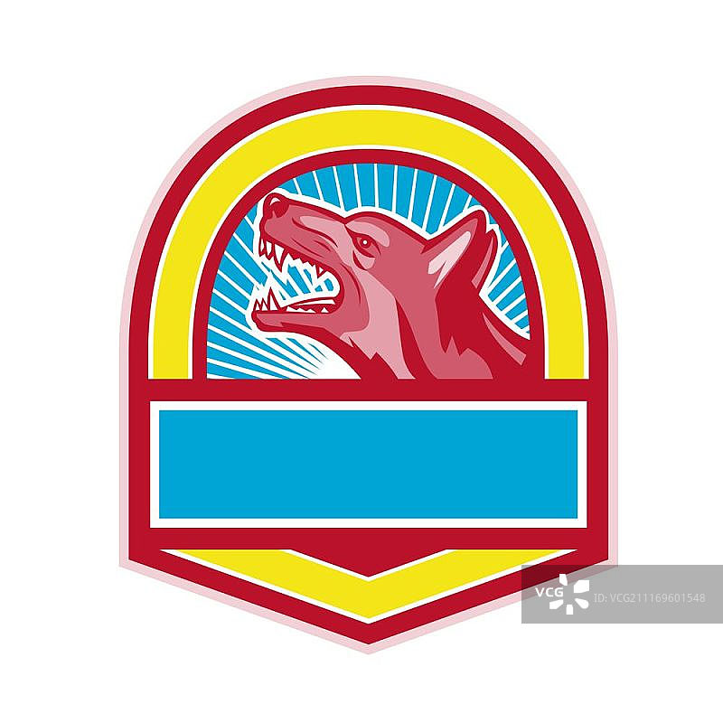 复古风格的咆哮的德国牧羊犬在 crest 内从侧面观看的插图图片素材