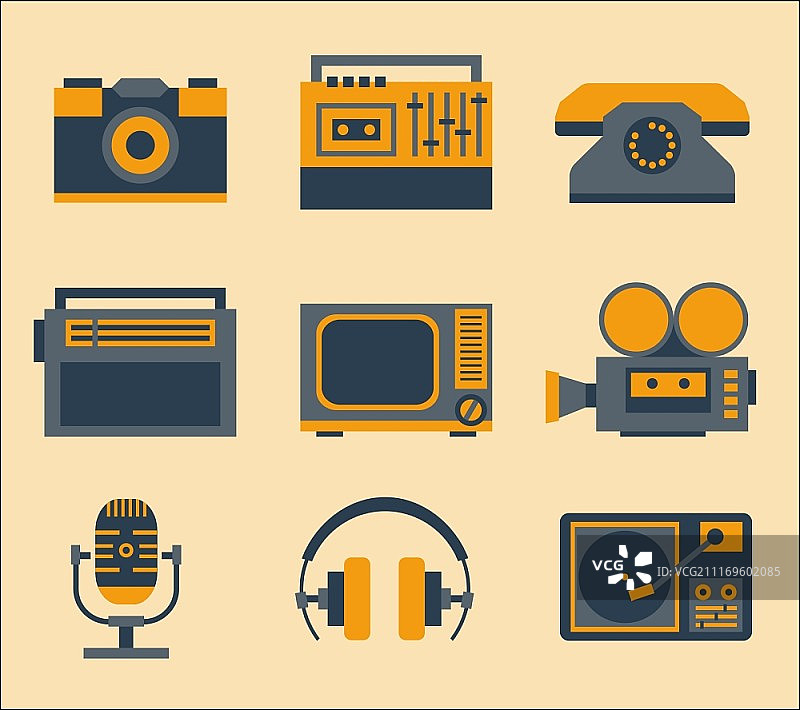 复古媒体设备图标集矢量插画图片素材