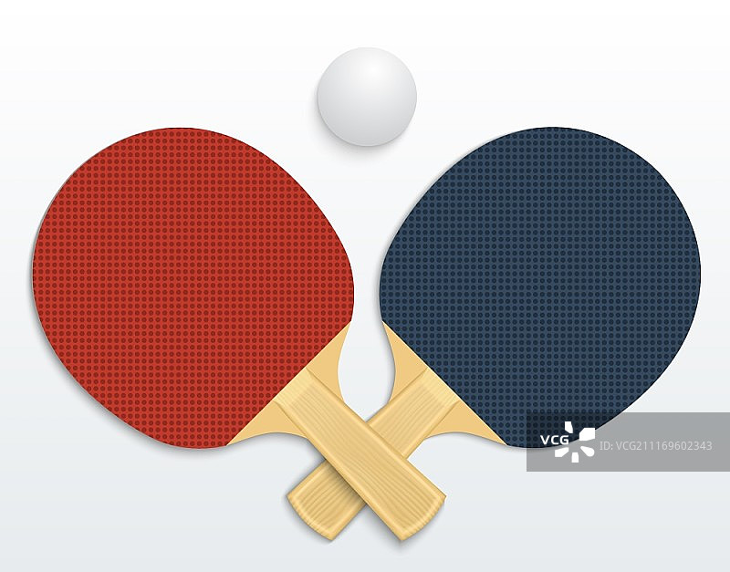 两只乒乓球拍和球的孤立矢量插画图片素材