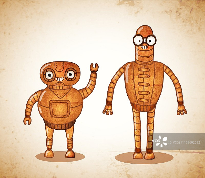复古可爱机器人矢量插画图片素材
