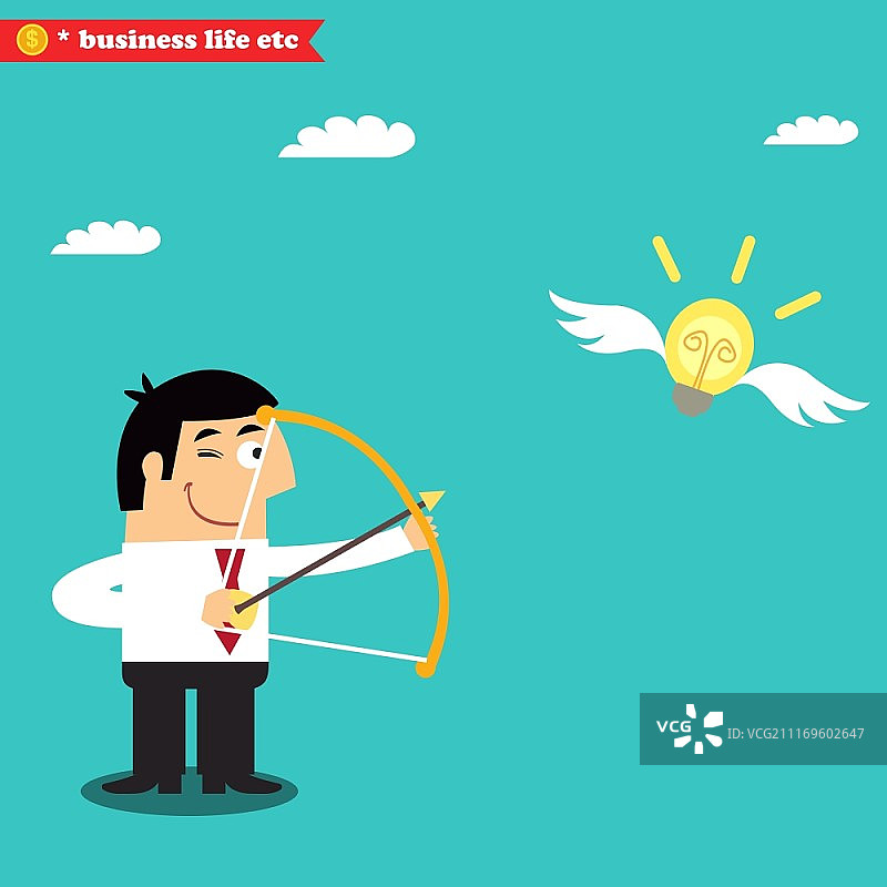 商业生活：经理瞄准灯泡以获得商业想法矢量图图片素材