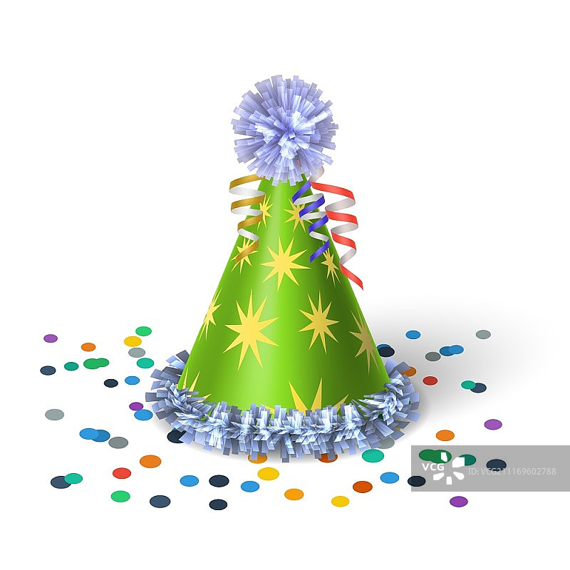 绿色小丑帽子与黄色星星矢量图图片素材