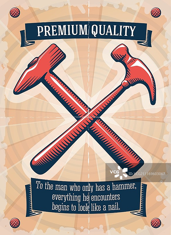 两把复古锤子工具店海报矢量插画图片素材