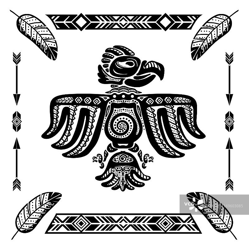 部落风格印第安抽象老鹰纹身矢量图图片素材