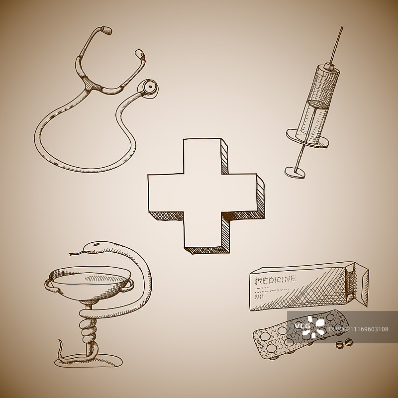 听诊器药丸和注射器医疗符号合集矢量图图片素材