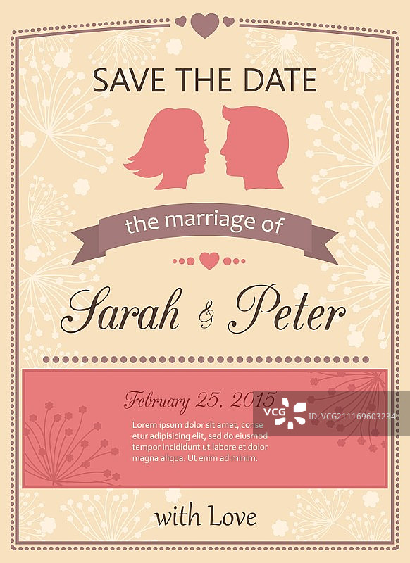 婚礼邀请函模板矢量素材，请保存日期图片素材