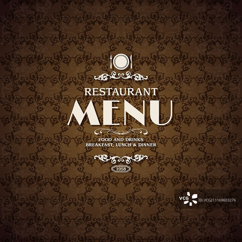 带烹饪元素的餐厅咖啡厅菜单封面模板矢量插画图片素材