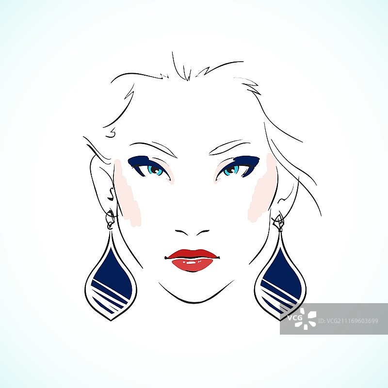 优雅年轻模特戴耳环 矢量插画图片素材