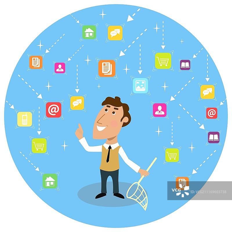 具有网络社交沟通概念的抽象成年商务男人矢量插图图片素材