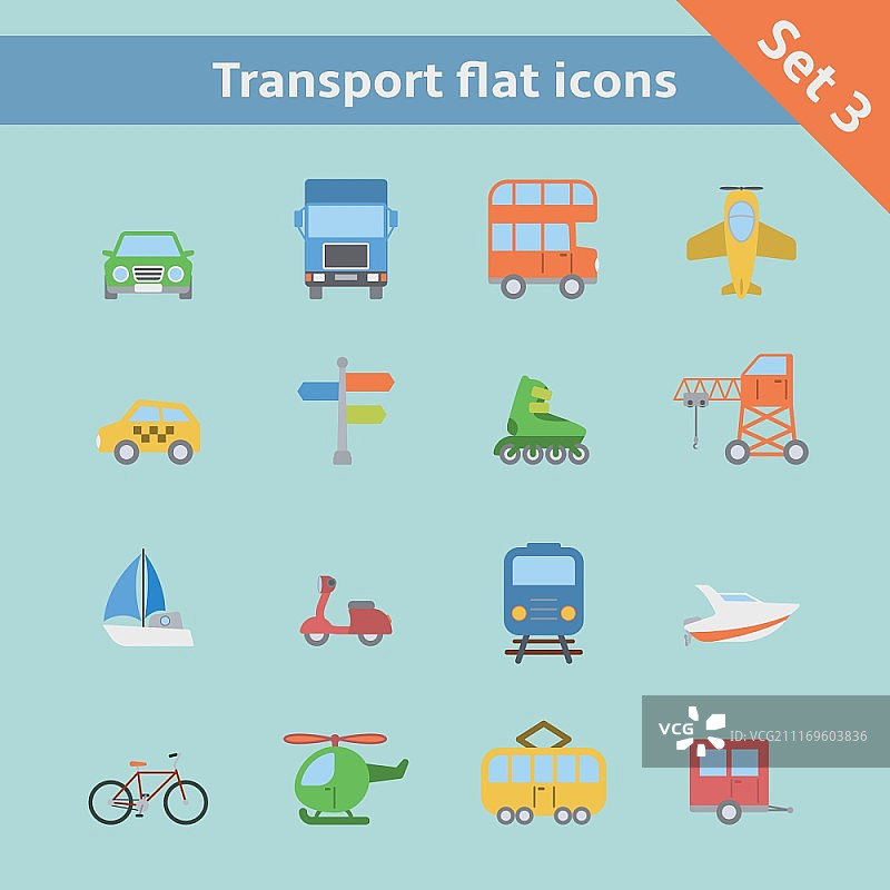 飞机、船、游艇、直升机的交通运输扁平图标合集矢量素材图片素材