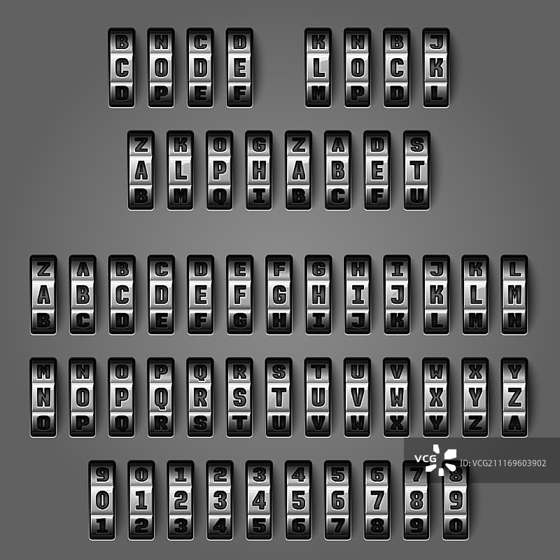 组合密码字母机械字体矢量图图片素材