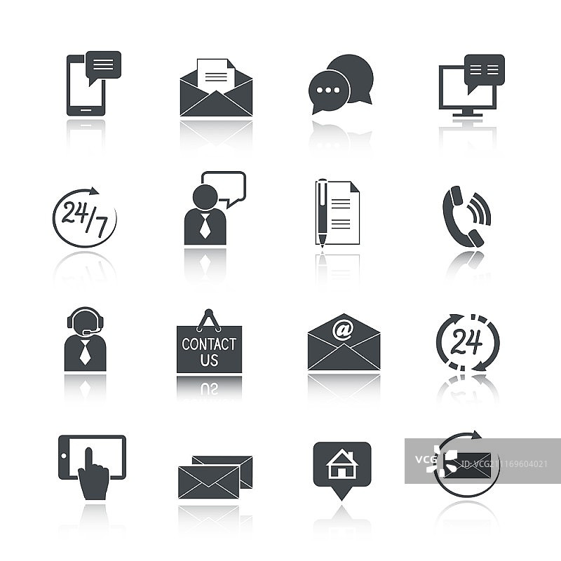 联系我们服务图标集：电子邮件电话沟通和代表人员，独立矢量素材图片素材