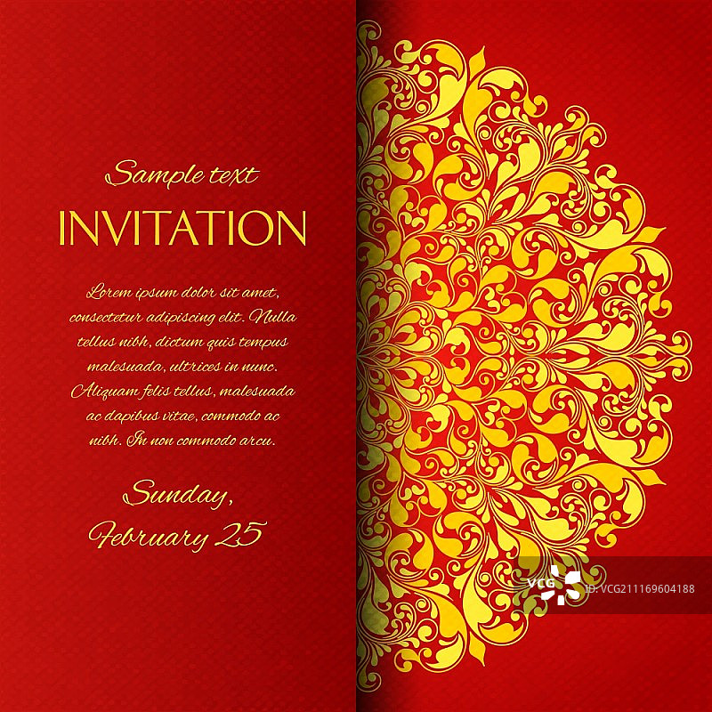红色花卉图案装饰邀请卡矢量素材图片素材