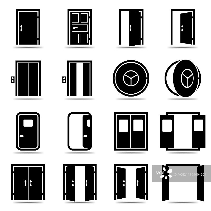 打开和关闭的门图标集隔离矢量图图片素材