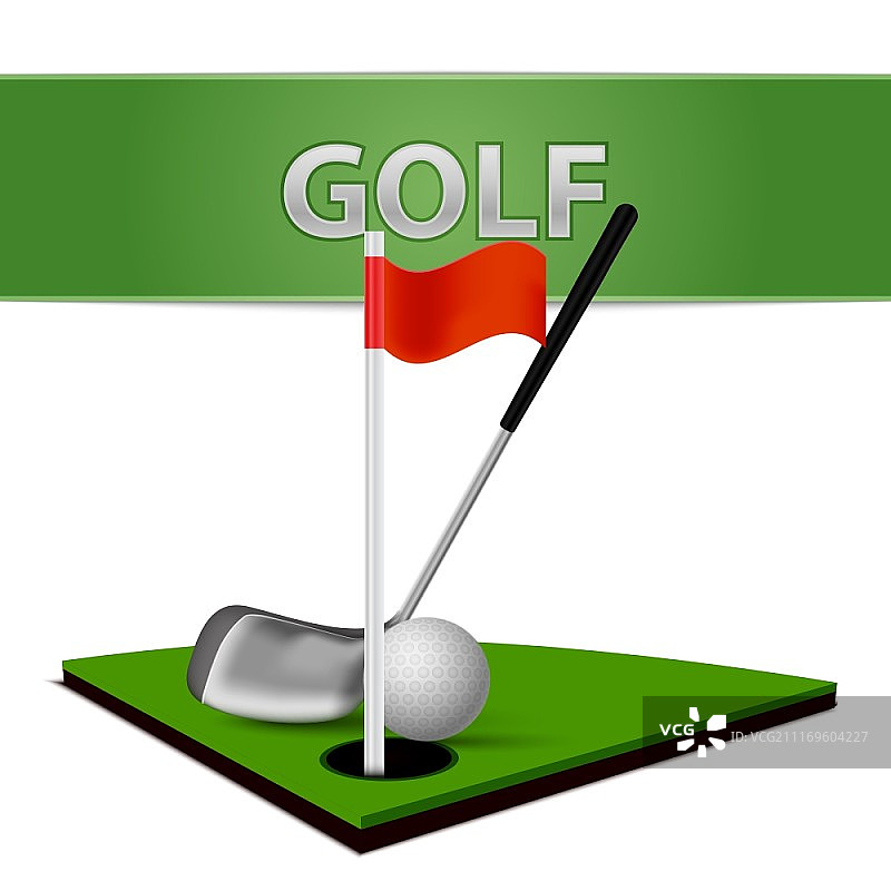 逼真高尔夫球俱乐部和绿草地球场标志矢量素材图片素材