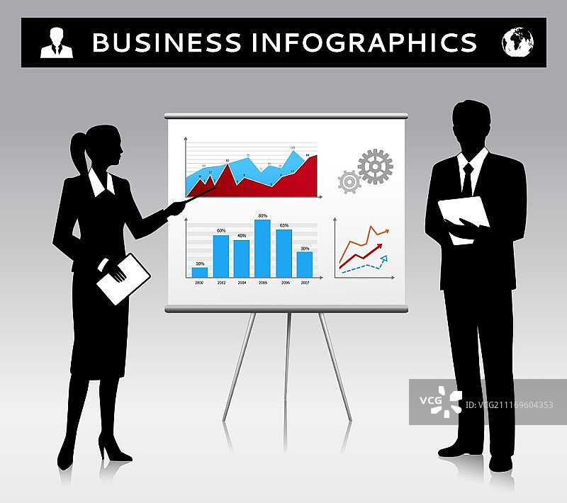 商务人士剪影演示图表模板矢量素材图片素材