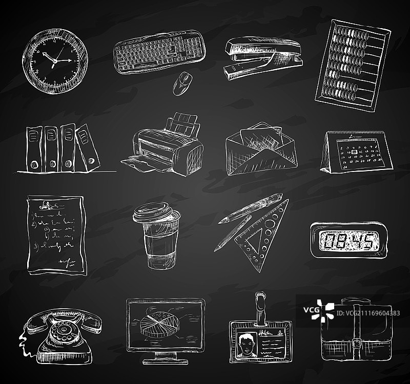 办公文具用品图标：文件夹、文件、公文包矢量图图片素材