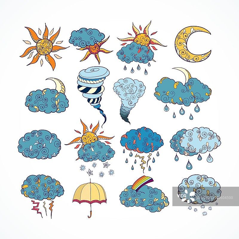 涂鸦天气预报彩色装饰设计元素矢量图图片素材