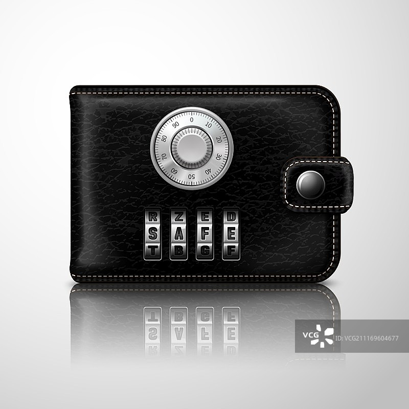 现代黑色皮革密码锁钱包金融安全概念矢量插画图片素材