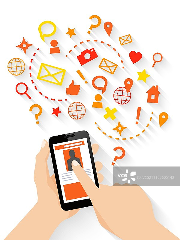 手持智能手机并触摸屏幕使用移动应用程序概念矢量图图片素材