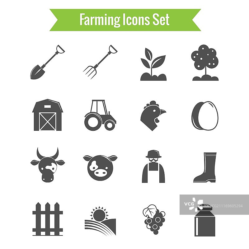 农业收获和农业图标设置在白色背景孤立矢量插图图片素材