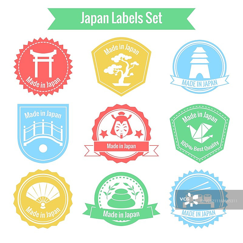 日本制造标签或徽章集，独立矢量图图片素材
