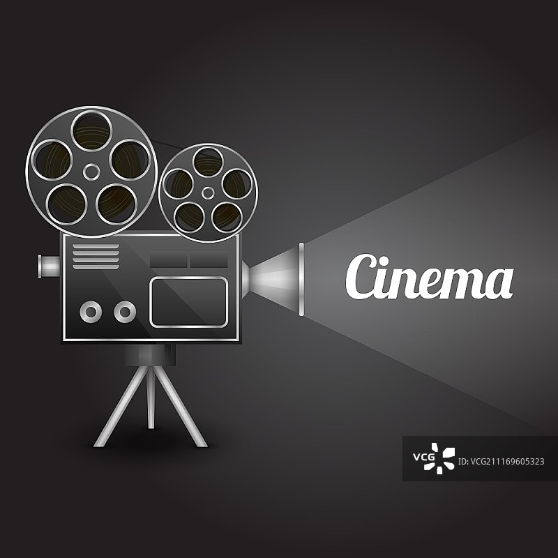 电影娱乐概念海报模板，复古相机投影矢量插画图片素材