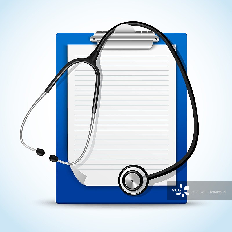 逼真的医疗健康服务听诊器和剪贴板矢量图图片素材