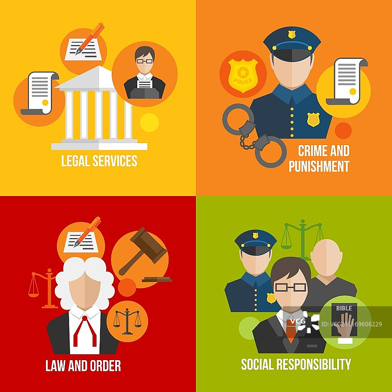 法律服务犯罪与惩罚法律秩序社会责任图标集矢量图图片素材
