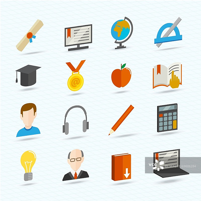 学校大学在线教育扁平图标集矢量插画图片素材