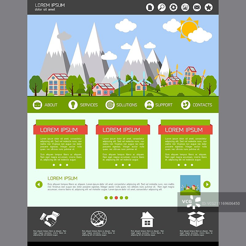 绿色环保能源企业网站设计模板主页布局矢量图图片素材