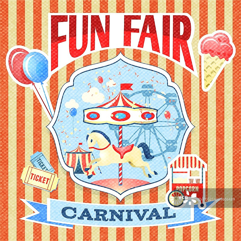 复古狂欢节游乐园主题海报模板矢量插画图片素材