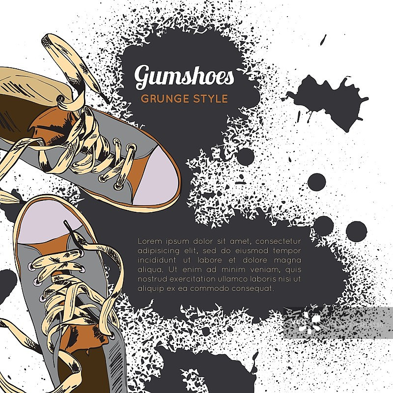 带墨水飞溅背景的彩色时髦休闲鞋矢量图图片素材