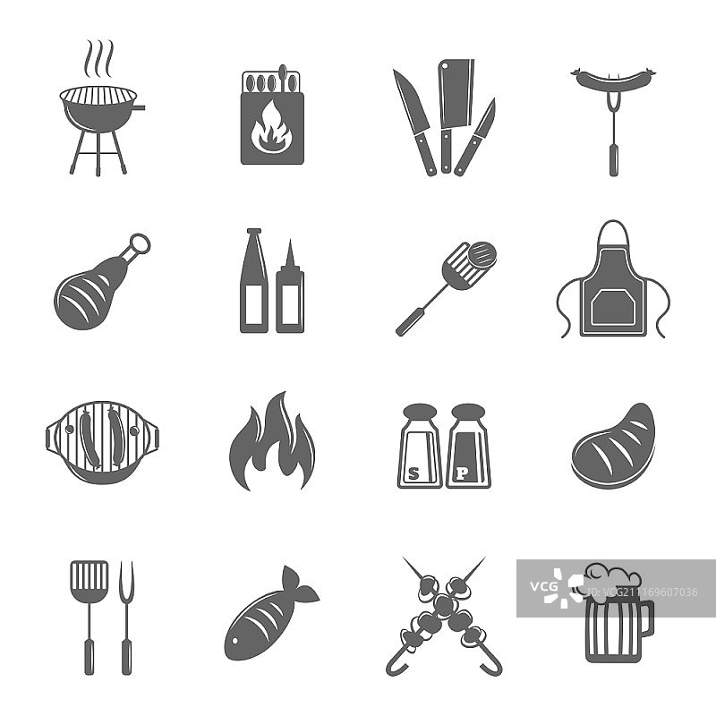 鱼肉烧烤户外派对图标矢量图图片素材
