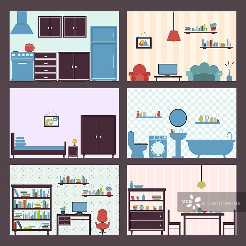 扁平风格的室内装饰元素图标图片素材