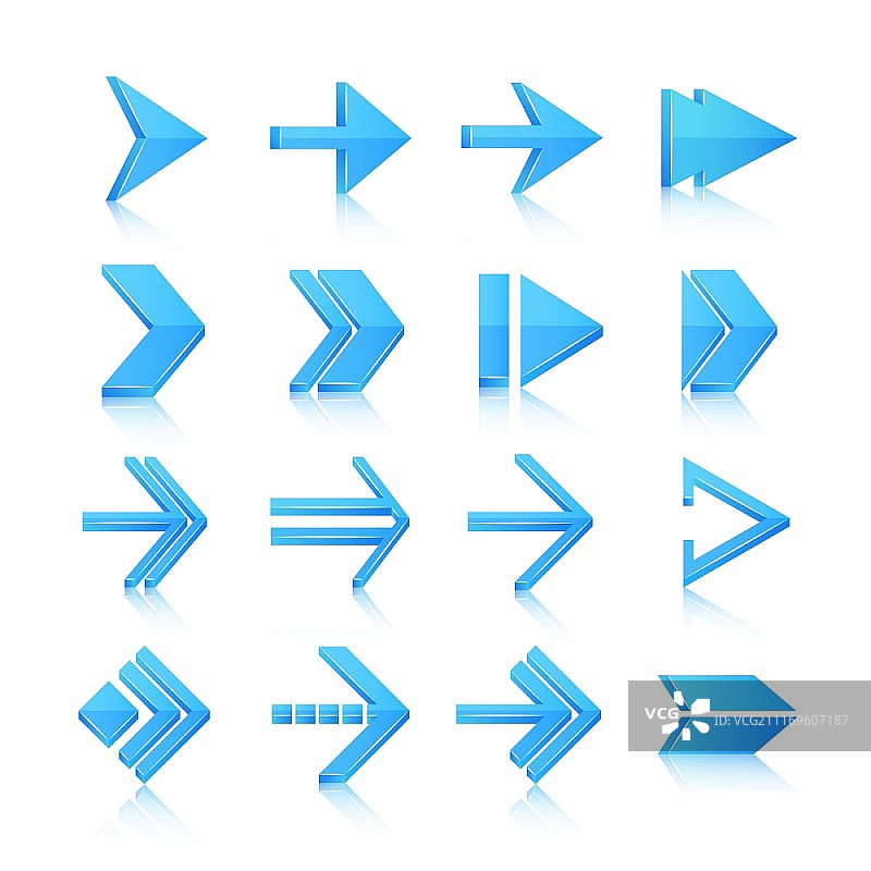 蓝色箭头符号图案图标集（矢量插图）图片素材