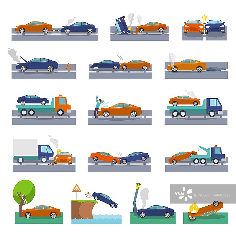 车祸事故碰撞火灾保险事件图标矢量素材图片素材