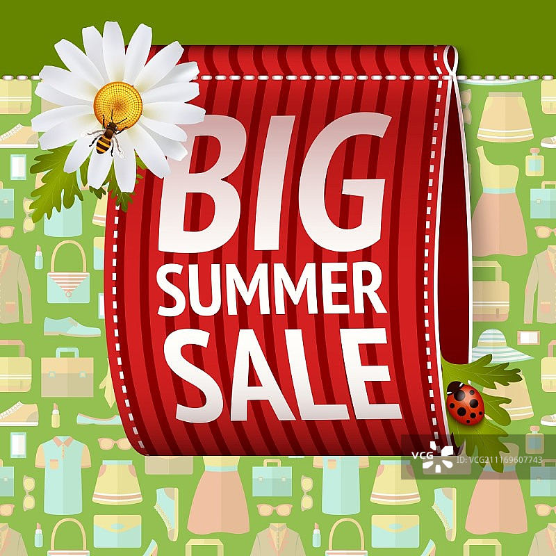 服装背景上的夏季促销标签丝带矢量图图片素材