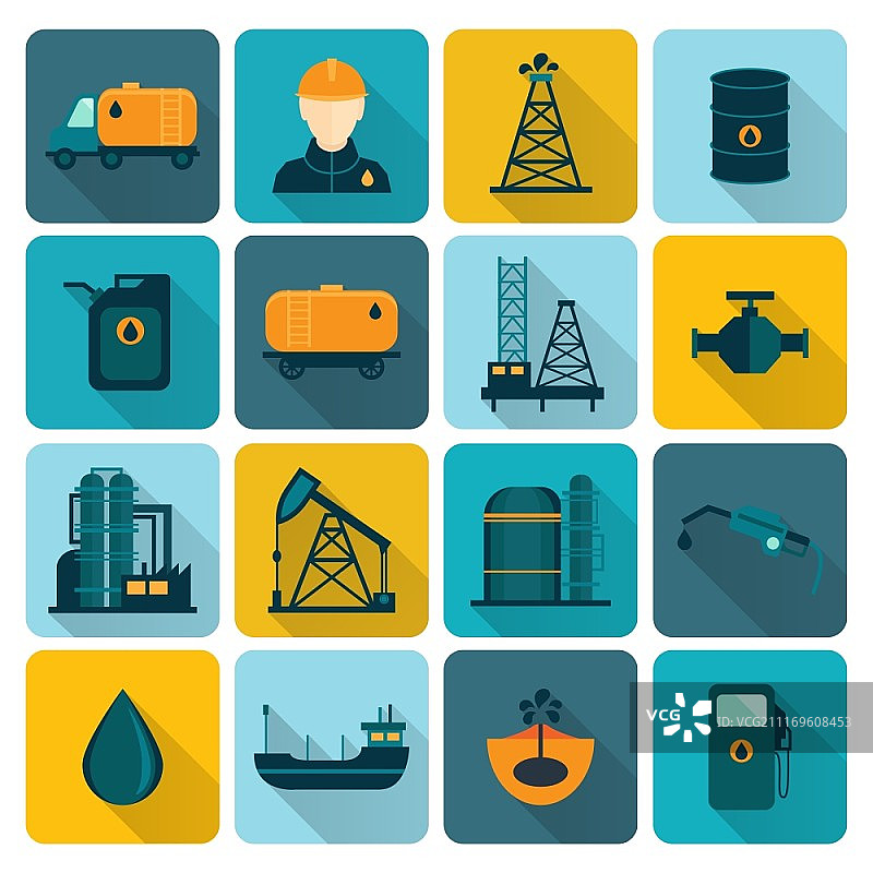 石油开采提炼和石油生产行业，油轮运输船的标志图标集扁平矢量图图片素材